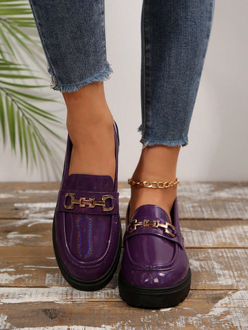 These chic patent loafers are perfect for all seasons with their thick sole and metal chain accent. Slip them on for a stylish look that will elevate any outfit. Who needs heels when you have these perfect year-round flats? (And they're patent, so they'll always look shiny and new!)