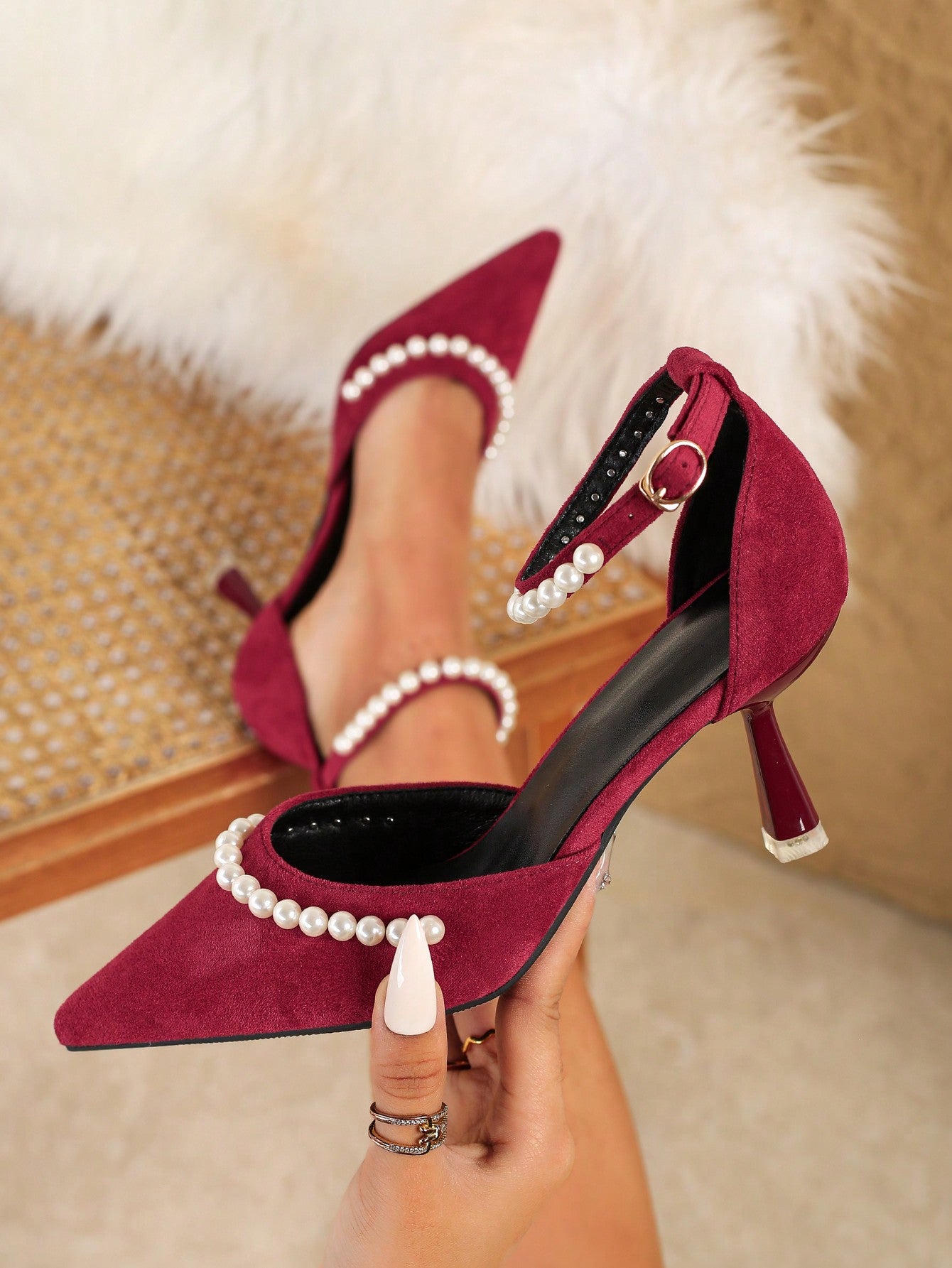 Slip on these Chic Pearl-Accent Slingback Heels for a touch of effortless elegance. With a pointed toe and cutout design, these sandals offer a stylish yet comfortable fit. Plus, the pearl accents add a touch of sophistication without sacrificing comfort. Perfect for any occasion!