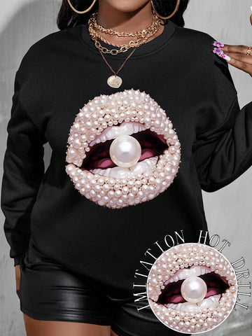 Be the trendsetter in this eccentric sweatshirt with a chic pearl lip print. The crew neck adds a touch of classic style, while the playful design brings a unique twist. Stay cozy and stylish with this must-have for fashion-forward women.