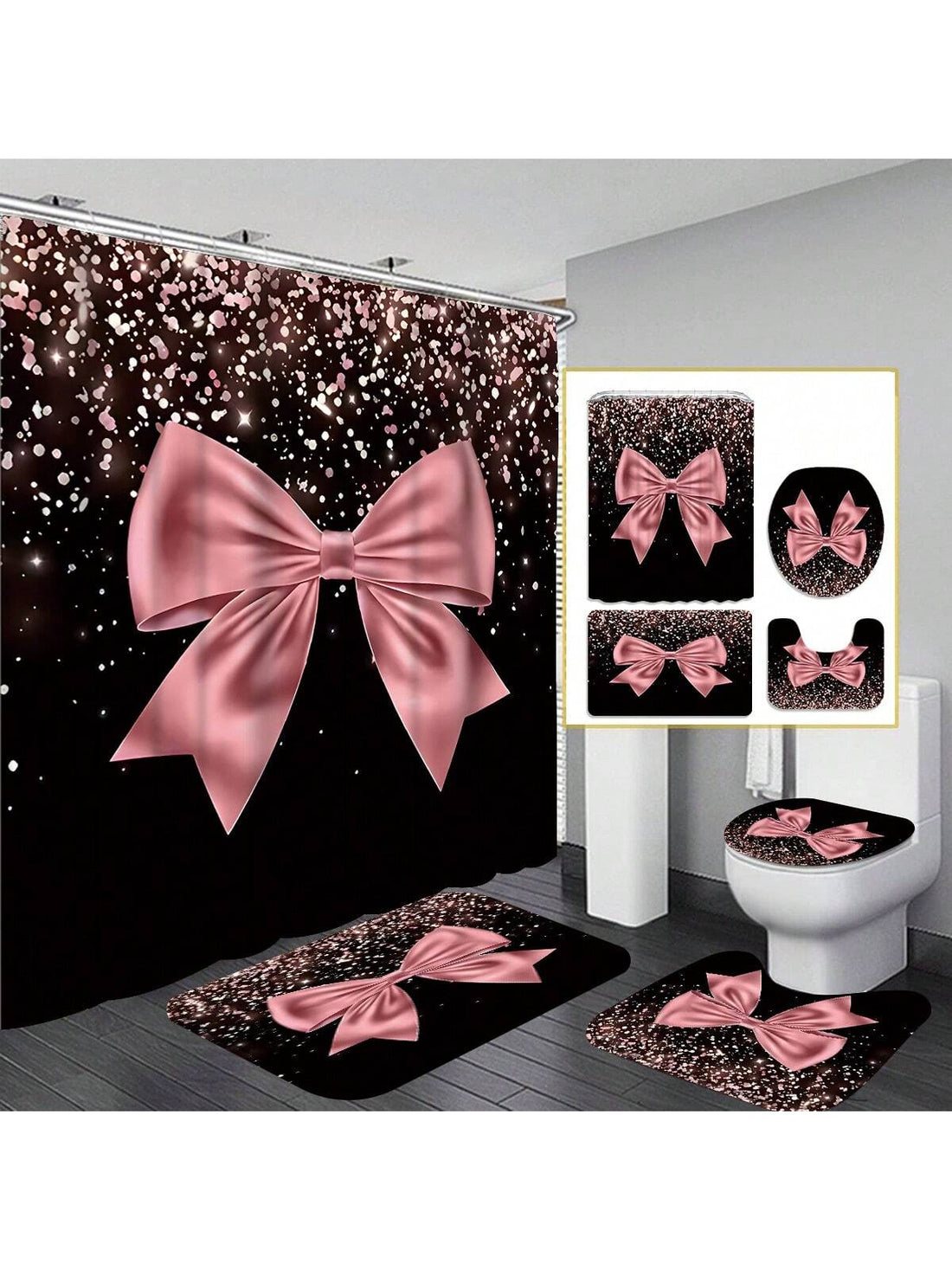 Add a splash of fun and sparkle to your bathroom with this Chic Pink Bow Shower Curtain Set! Featuring twinkling stars and a charming pink bow design, it brings a playful summer vibe to your space. The set includes non-slip mats to keep you safe and comfy, making your daily routine a little brighter and a lot more stylish. Perfect for adding a touch of whimsy and shine to your home décor!