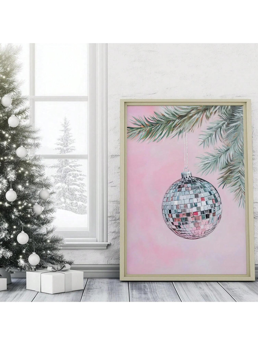 Add a splash of sparkle to your holiday space with this Chic Pink Christmas Disco Ball Wall Art. Perfect for living rooms or bedrooms, this festive canvas brings a playful vibe to your décor, turning any room into a groovy winter wonderland. Its vibrant pink disco ball design catches the eye and spreads joyous holiday cheer all season long.