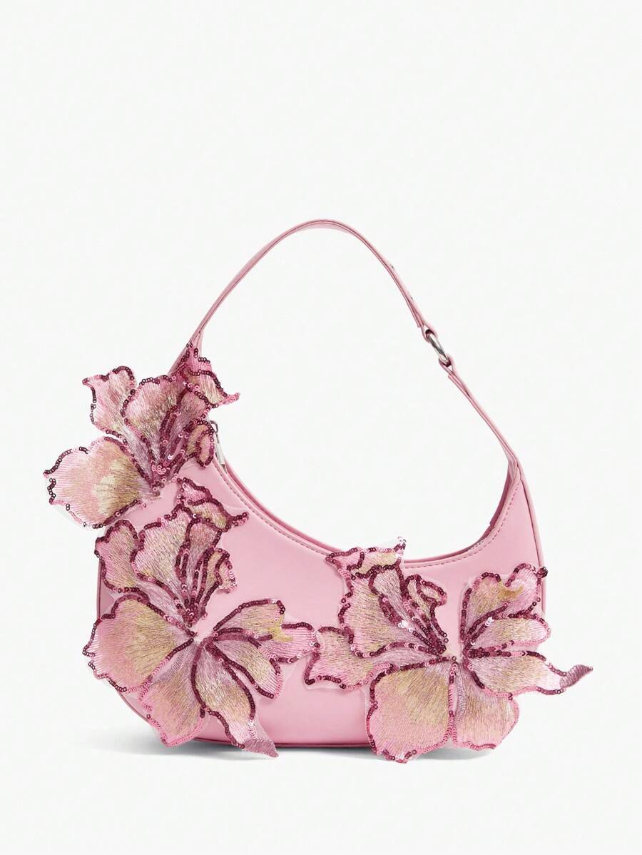 Pink embroidered hobo bag - view 1