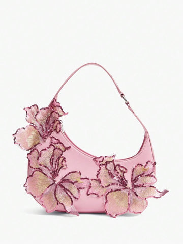 Pink embroidered hobo bag - view 1