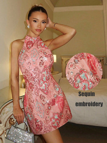 Turn heads at your next celebration in this stunning pink floral halterneck mini dress. The delicate lace-up backless design creates an effortlessly chic silhouette that's perfect for parties, festivals, and unforgettable nights out. Flowy and feminine, this piece combines bold style with comfort, letting you move freely while looking absolutely fabulous. Whether you're dancing under the stars or catching up with friends, this dress is your go-to for making a memorable impression.