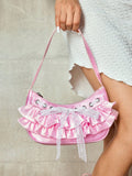 Add a touch of vintage charm to your outfit with this Chic Pink Lace Bowknot Hobo Bag. Its delicate lace design and playful bowknot detail make it perfect for trendy girls who love a versatile accessory. Spacious yet stylish, it’s ideal for carrying your essentials while turning heads wherever you go. Embrace a fun, feminine vibe with this must-have hobo bag!
