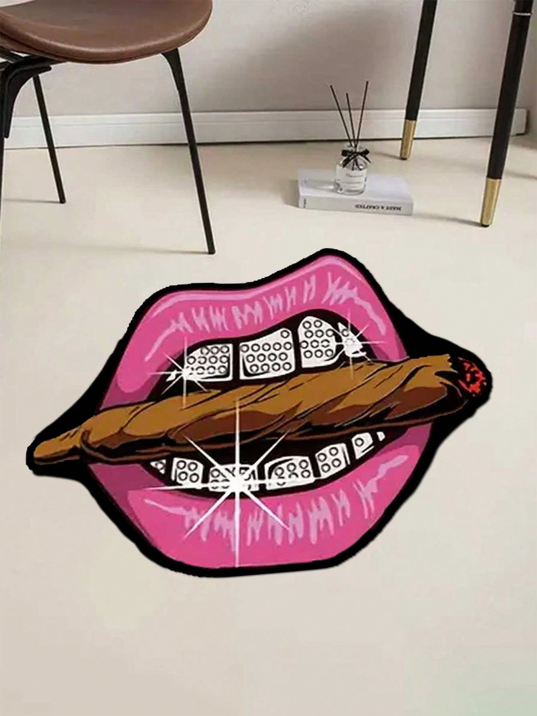 Enhance any room with this chic pink lips diamond tobacco carpet. With a punk style design, this unique piece of decor adds a touch of edginess to any space. Expertly crafted with high-quality materials, this carpet is built to last and will elevate your interior design game.