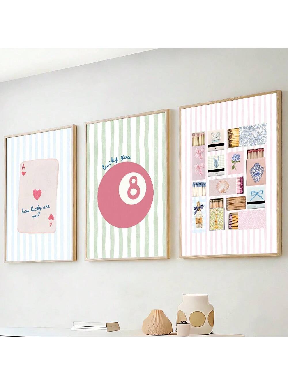 Add a pop of color and fun with our Chic Pink Matchbox Lucky 8 Ball Art Set. Vibrant preppy canvas prints add a playful touch to your Y2K inspired decor. A lucky addition to any room!