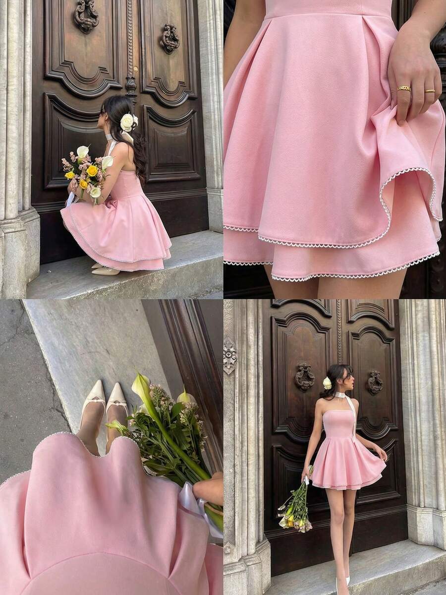 Elevate your wardrobe with this stunning pink pleated mini dress designed for effortless elegance. Featuring a strapless neckline, high waist, and flattering A-line silhouette, this dress transitions seamlessly from spring brunches to summer celebrations. The puff sleeves add a touch of sophistication, while the backless design creates an alluring look. Crafted from a comfortable knitted fabric blend with medium stretch, it offers both style and comfort. Perfect for dating, special occasions, or festival se