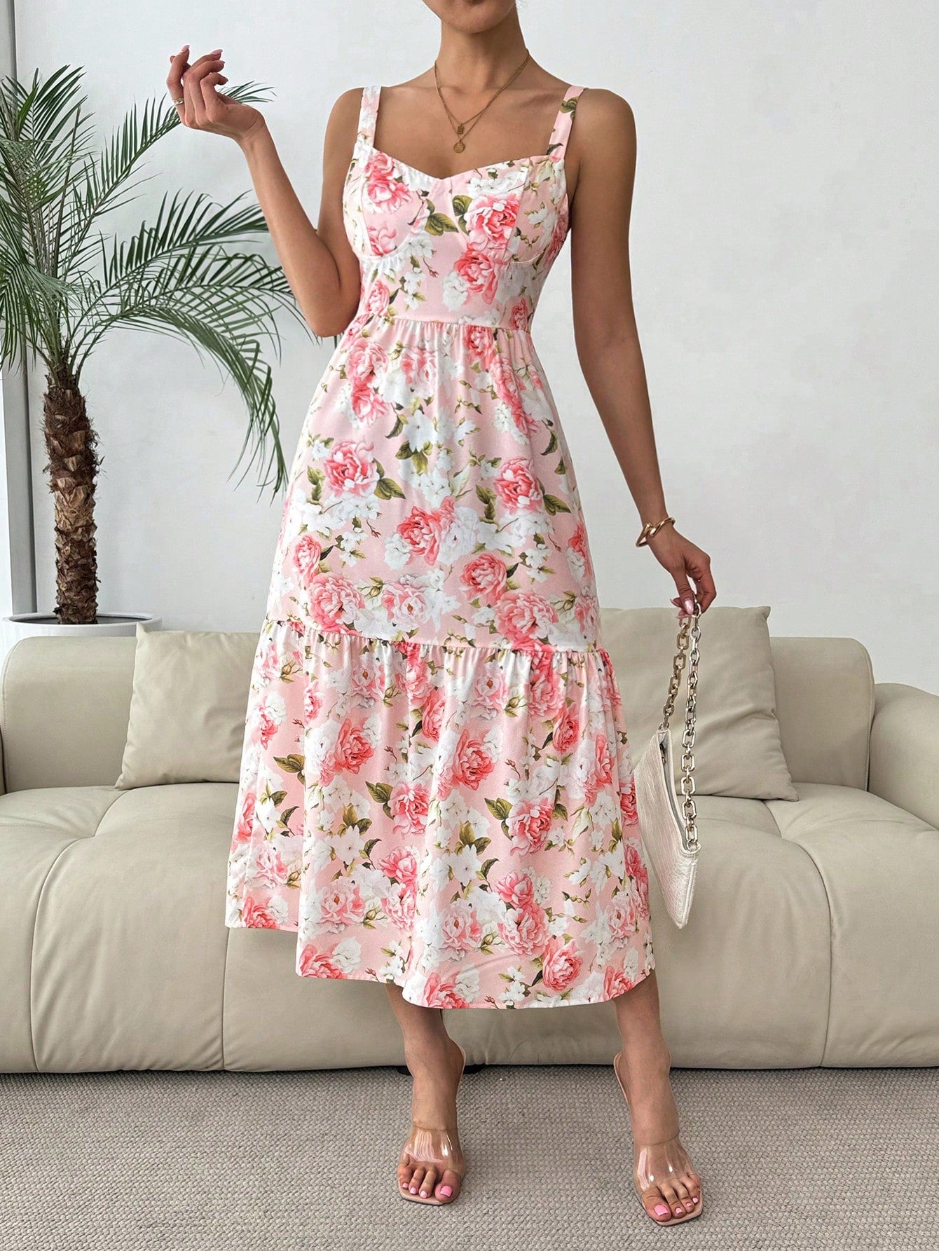 Get ready to bloom in style with our Chic Pink Rose Floral Casual Dress! This dress features delicate spaghetti straps and a vibrant pink rose pattern, perfect for adding a touch of everyday elegance to your wardrobe. Ideal for any occasion, this dress is a must-have for fashion-forward individuals. (Flower crown not included.)