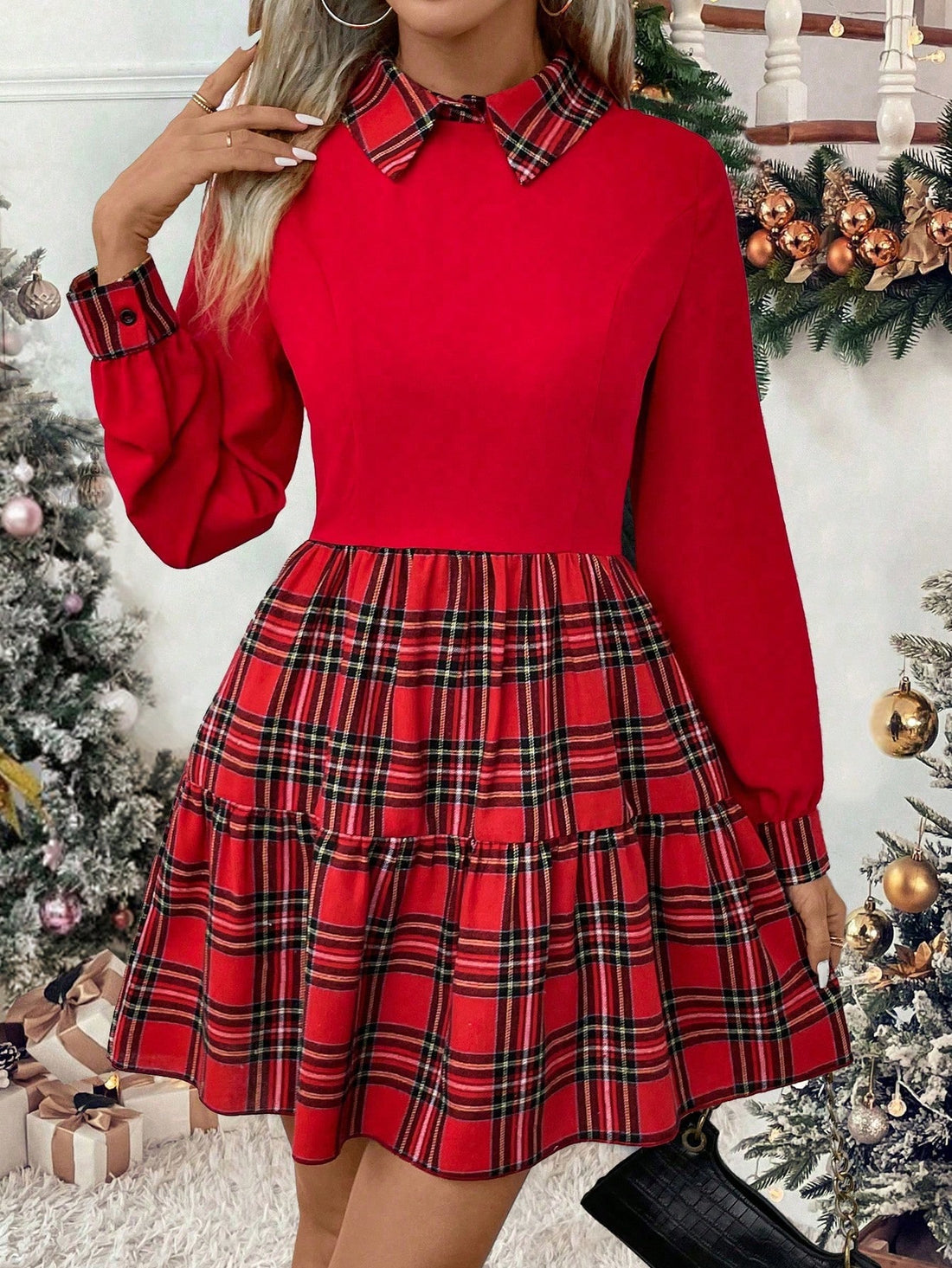 Elevate your style game with our Chic Plaid Print Dress. This dress features a classic lapel collar and long sleeves, perfect for an elegant and sophisticated look. The plaid print adds a touch of sophistication while the comfortable fit ensures all-day wearability. Step out in style and make a statement with this dress.