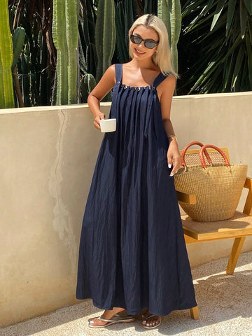 Step into sunny days with this chic pleated sleeveless dress, designed to keep you cool and stylish all spring and summer long. Its flowing pleats add a fun, flirty vibe, while the solid colors make it easy to mix and match with your favorite accessories. Perfect for brunch dates, beach strolls, or garden parties, this dress brings effortless charm to your warm-weather wardrobe.