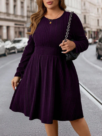 Stay stylish this fall with our Chic Plus-Size Autumn Essential! This Solid Color Ribbed Knit Dress features a Cinched Waist for a flattering silhouette. Perfect for any occasion, it's a must-have in your wardrobe this season. Upgrade your fashion game with this dress that effortlessly combines comfort and style. No more sacrificing one for the other!
