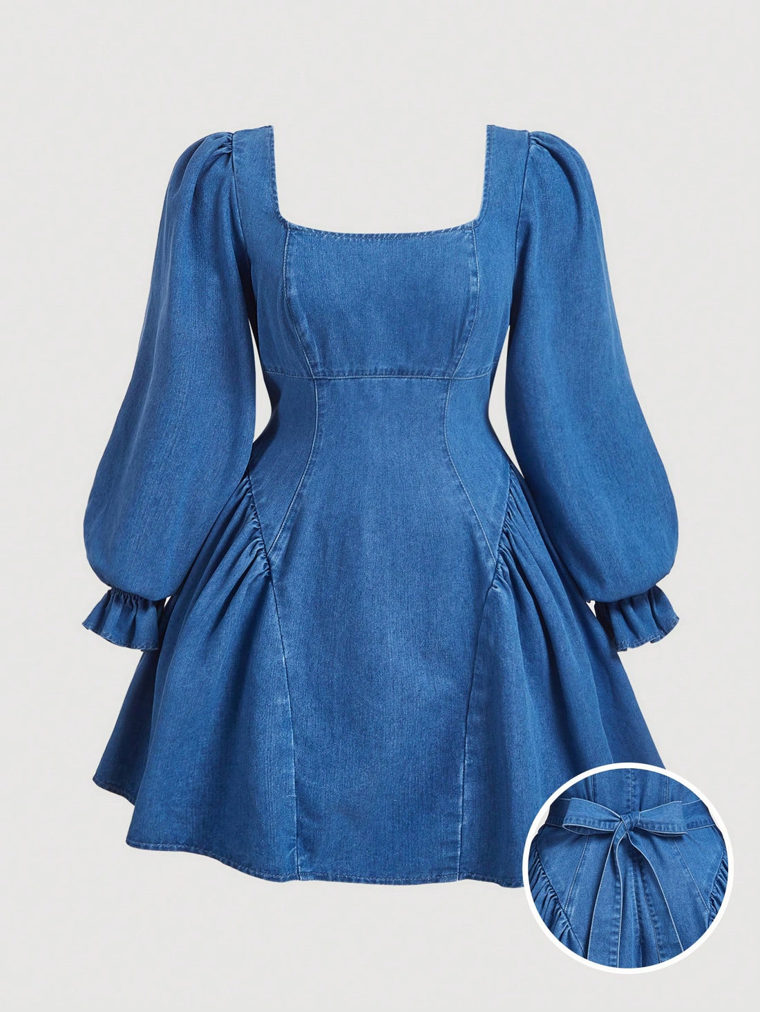 This chic plus-size denim mini dress is perfect for fall gatherings with its long sleeves and stylish design. Made from high-quality denim fabric, it offers both comfort and style. Perfect for any body type, it's a must-have for any fashion-forward individual looking to make a statement this fall.