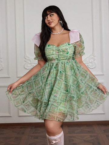 Step out in style with this playful plus-size dress featuring a vibrant floral print and charming ruffled short sleeves. Perfect for casual outings or relaxed gatherings, its flattering cut offers comfort and confidence all day long. Embrace effortless elegance with a fun, flirty twist!