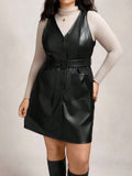 Turn heads with this Chic Plus-Size PU Leather Sleeveless Belted Dress! Designed for effortless style, it features a sleek belted waist to highlight your curves and handy pockets for a dash of practicality. Whether you're out for a casual day or a night on the town, this dress combines comfort and confidence in one fabulous look. Slip into something that’s as bold and playful as you are!