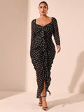 Step into charm and comfort with this chic plus-size polka dot ruffle dress, designed for cozy autumn and winter days. Its playful ruffles and classic polka dots make it a delightful choice for parties or a stylish afternoon tea. Flattering and fun, this dress brings a touch of whimsy to your seasonal wardrobe while keeping you comfortably elegant.