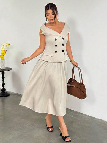 Elevate your workweek with this sophisticated two-piece set designed for the modern professional. The tailored khaki blazer features clean lines and a flattering fit that works beautifully in plus sizes, while the umbrella skirt offers graceful movement and timeless style. Perfect for office settings, client meetings, or weekend outings, this versatile pairing transitions seamlessly from day to evening. The neutral khaki tone pairs effortlessly with your existing wardrobe, making it a smart investment piece