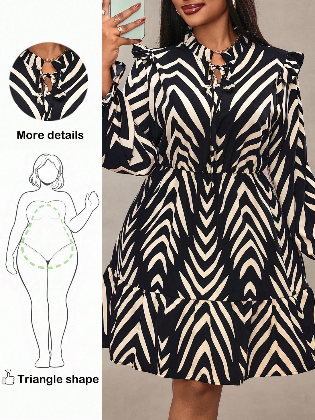 Embrace your curves with confidence in this fabulous A-line dress designed specifically for pear-shaped figures! The flowing silhouette skims over your hips while the fitted bodice highlights your upper half beautifully. Long sleeves add sophistication and versatility, while the eye-catching geometric print brings modern flair to any occasion. Available in generous plus sizes, this dress celebrates your shape with style and comfort. Perfect for work, weekend outings, or special events—because looking good s