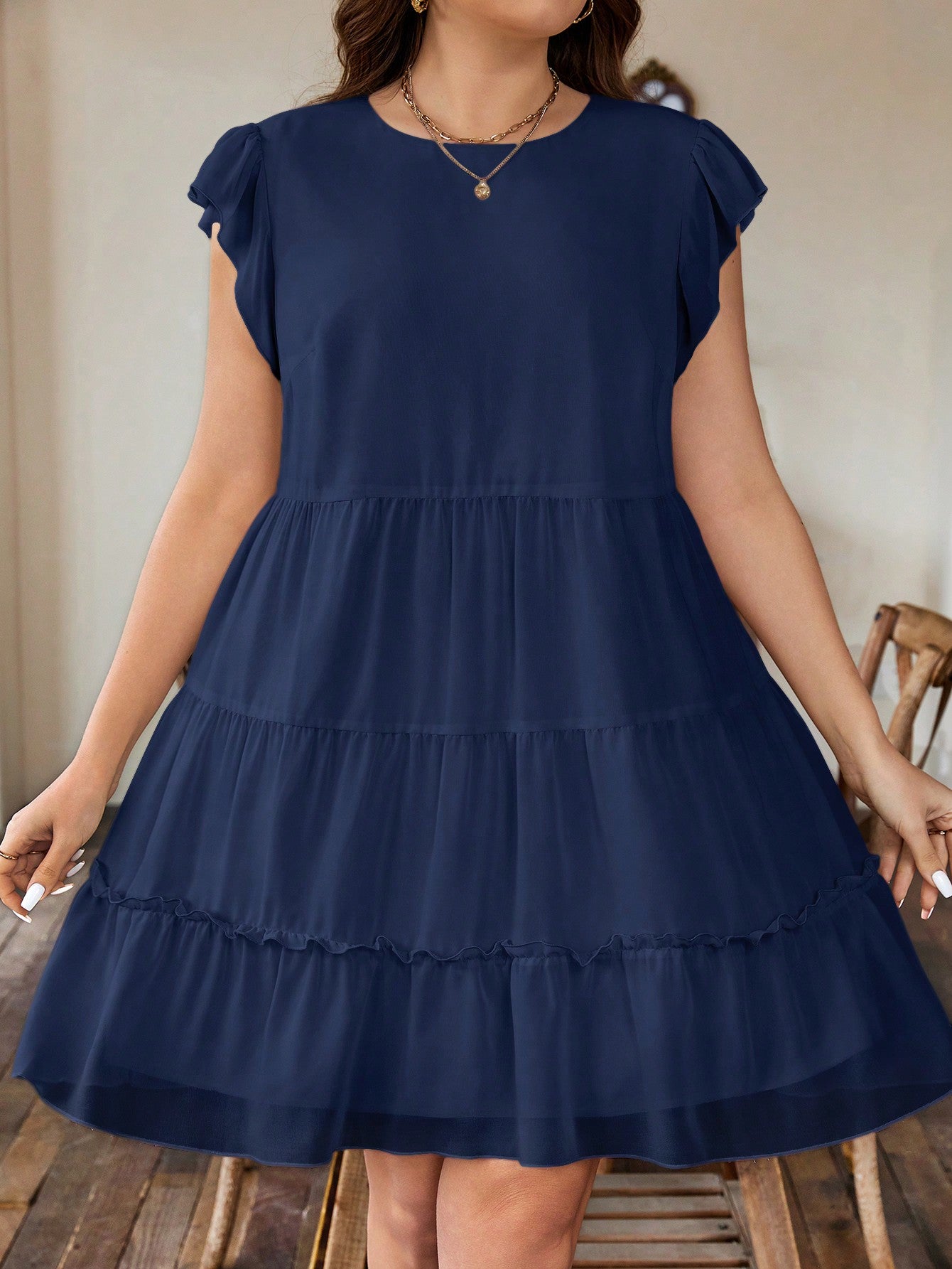 Chic Plus Size A-Line Ruffled Border Dress