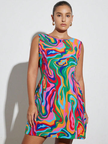 Step into vacation mode with this Chic Plus Size Abstract Camo Print Mini Dress. Its playful camo pattern adds a fun twist to your getaway wardrobe, while the flattering mini cut keeps things flirty and fresh. Perfect for beach strolls or casual dinners, this dress combines comfort and style effortlessly. Embrace your curves and make every moment a stylish adventure!