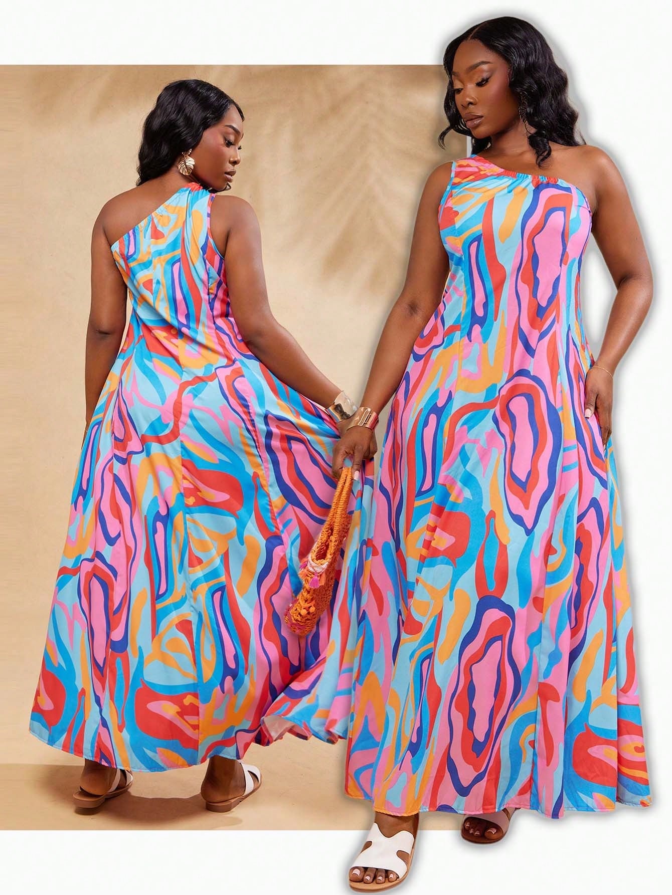 Turn heads this season in our Chic Plus Size Asymmetrical Color Block One-Shoulder Dress. Perfect for spring and summer gatherings, its playful design highlights your curves with a fun color block pattern and a flattering one-shoulder cut. Feel confident and comfortable while standing out in any crowd!