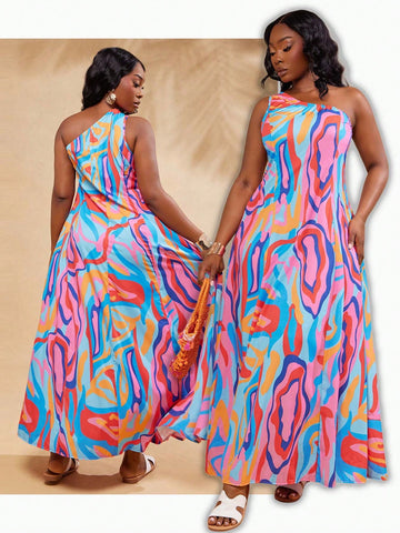 Turn heads this season in our Chic Plus Size Asymmetrical Color Block One-Shoulder Dress. Perfect for spring and summer gatherings, its playful design highlights your curves with a fun color block pattern and a flattering one-shoulder cut. Feel confident and comfortable while standing out in any crowd!