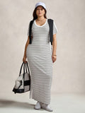 Step out in style and comfort with this playful plus size black and white striped maxi dress. Featuring a flattering V-neck and breezy short sleeves, it’s perfect for casual days or sporty adventures. The flowing design keeps you cool while the bold stripes add a fun, chic vibe to your everyday wear.