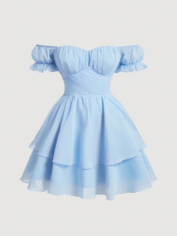 Achieve summer elegance with our Chic Plus Size Blue Off-Shoulder Tiered Mini Dress. The adjustable bow belt cinches your waist for a flattering silhouette. The off-shoulder design adds a touch of romance while keeping you cool. Perfect for any occasion, this dress is a must-have for your summer wardrobe.