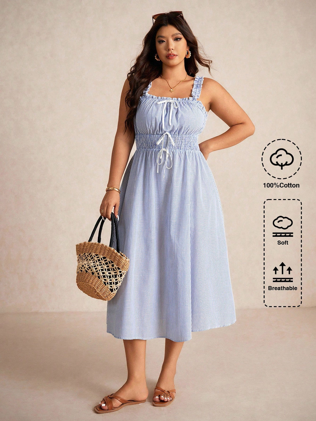 Enjoy effortless style and comfort on your getaway with this playful plus size dress, featuring classic blue and white stripes. Its relaxed fit keeps you cool during sunny adventures, while the casual design makes it perfect for lounging or exploring. Embrace vacation vibes in a dress that’s as fun as it is flattering!