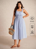 Enjoy effortless style and comfort on your getaway with this playful plus size dress, featuring classic blue and white stripes. Its relaxed fit keeps you cool during sunny adventures, while the casual design makes it perfect for lounging or exploring. Embrace vacation vibes in a dress that’s as fun as it is flattering!
