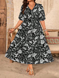 Embrace sunny days in this playful plus size boho dress, featuring a vibrant tropical print and flirty puff sleeves. The flattering V-neck adds a touch of charm, while the breezy fabric keeps you cool and comfortable. Perfect for effortless summer style, this dress lets you dance through warm evenings with confidence and ease.
