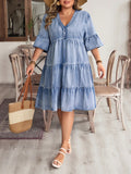 Step into vacation mode with this plus size casual denim dress in a breezy washed light blue. Its relaxed fit and soft fabric make it perfect for warm days filled with adventure or lounging by the beach. Whether paired with sneakers or sandals, this dress brings effortless style and comfort for your getaway wardrobe. Easy to wear, easy to love—ready for wherever your travels take you!
