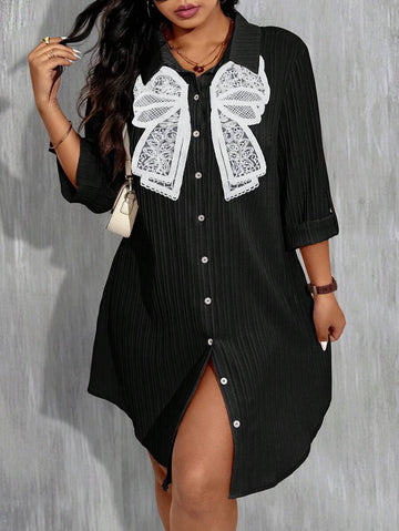 Step out in style and comfort with this Chic Plus Size Casual Long Sleeve Dress. Featuring an elegant lace bow and charming button details, it adds a touch of whimsy to your everyday look. The long sleeves keep you cozy while the flattering fit celebrates your curves with confidence. Perfect for casual outings or relaxed gatherings, this dress brings playful sophistication to your wardrobe.