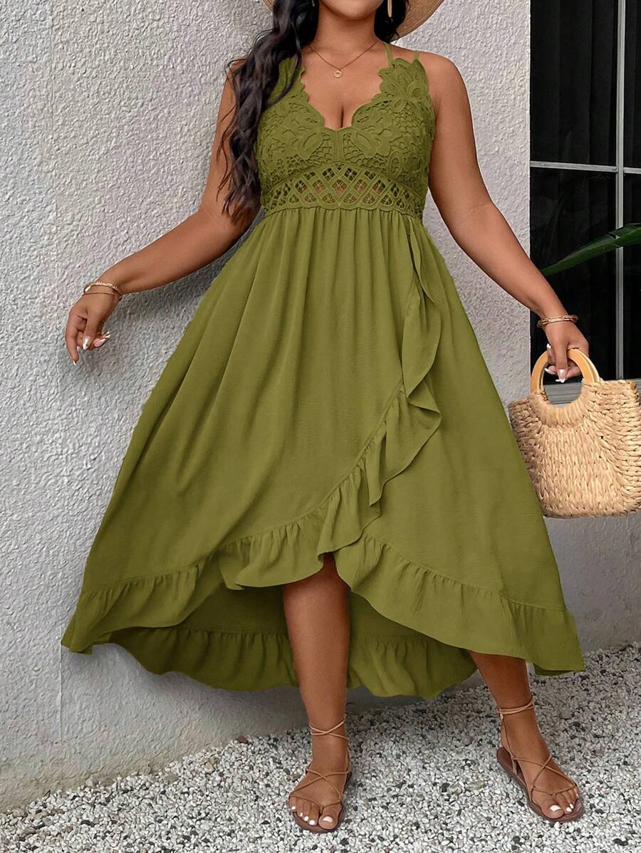 Step into summer with this Chic Plus Size Casual Ruffle Trim Slip Dress! Designed to flatter your curves, its playful ruffle trim adds a fun, flirty touch while keeping things effortlessly cool. Perfect for sunny days or casual outings, this dress is your go-to for easy, breezy style that feels as good as it looks.