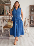 Step out in style with this playful plus size denim sleeveless dress, perfect for casual vacations. Featuring front button pockets, it combines practical details with a flattering fit. Lightweight and breathable, it’s easy to dress up or down for any sunny getaway adventure. Enjoy comfort without sacrificing chic!