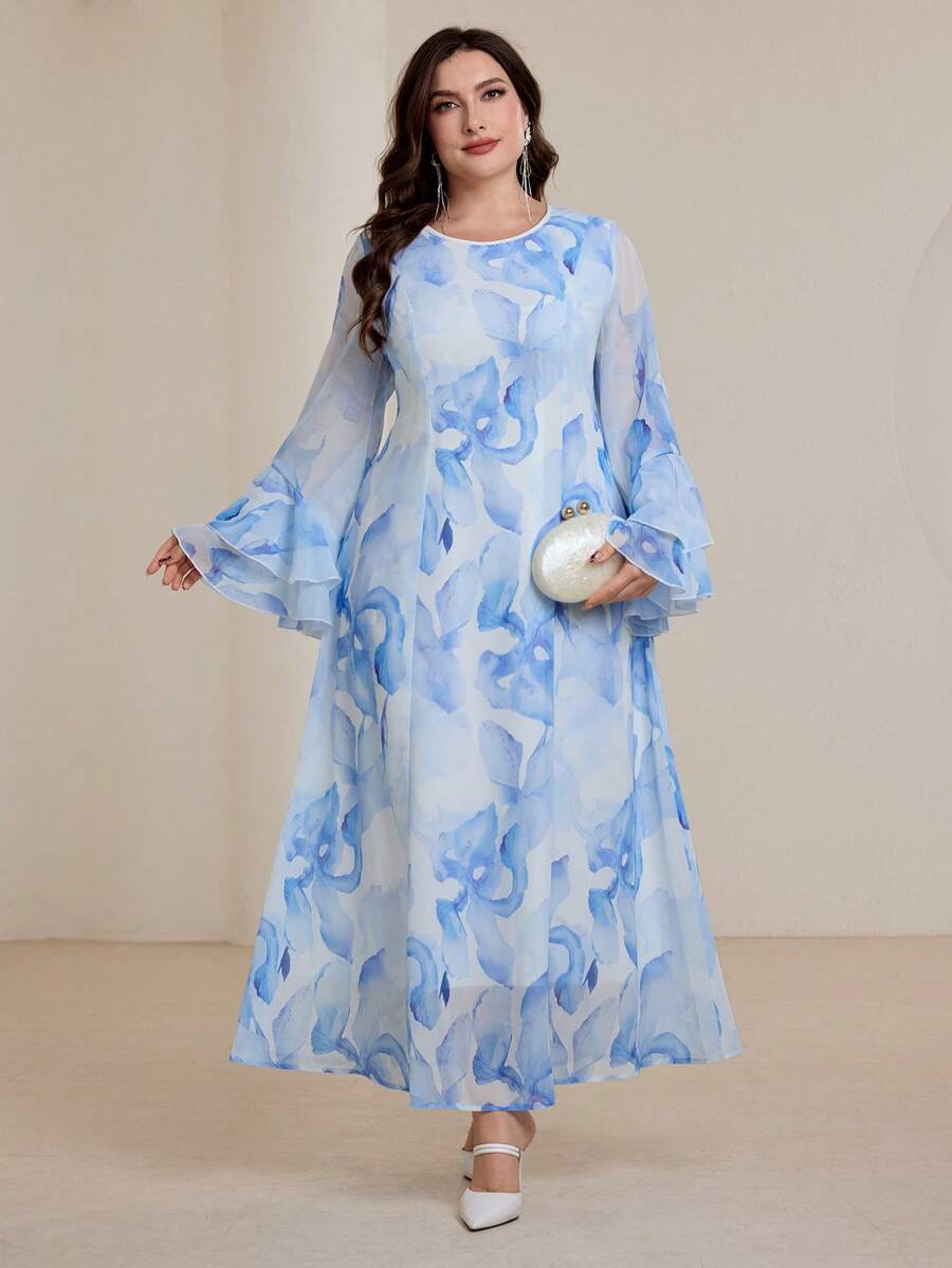 Embrace effortless elegance this season with our plus-size floral chiffon dress, designed for those who love romantic style with room to move. The delicate floral print brings springtime charm to your fall wardrobe, while soft chiffon fabric drapes beautifully without clinging. Flare sleeves add a whimsical touch that flatters and flows, perfect for layering or wearing solo. Modest yet fashion-forward, this dress celebrates your curves with confidence and grace. Whether you're heading to brunch or a casual 