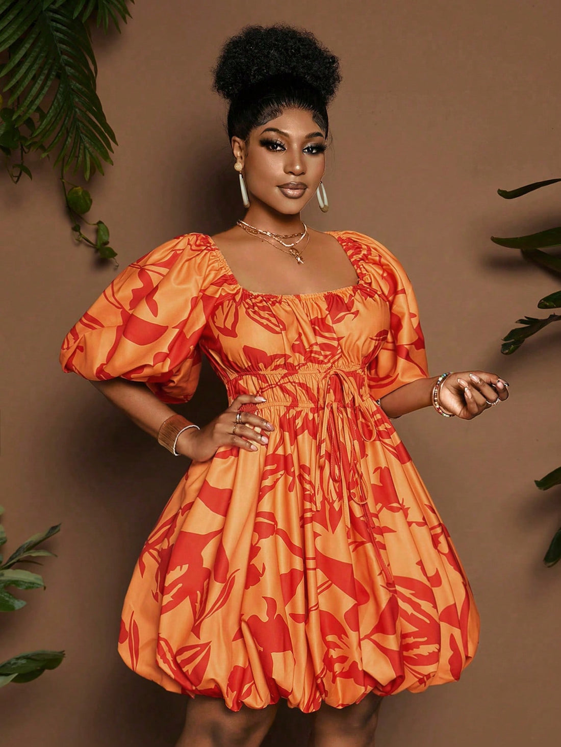 Twirl into any casual holiday event with this fabulous plus size floral dress! The playful lantern sleeves add a touch of drama, while the flirty ruffled hem ensures you'll be swishing and swaying all evening long. Perfect for garden parties, brunches, or whenever you want to feel effortlessly chic while turning heads!