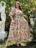 This chic plus size dress has a beautiful floral print and a flattering v-neckline, making it perfect for elegant vacations. With its midi length, it's both stylish and comfortable for any occasion. Show off your curves and your fashion sense with this dress.