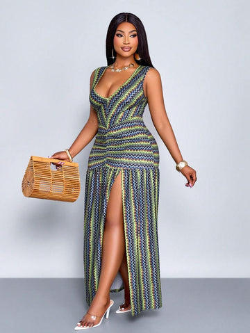 Elevate your warm-weather wardrobe with this stunning geometric print bodycon dress that celebrates curves with confidence. The flattering V-neckline draws the eye upward while the fitted silhouette hugs you in all the right places. Bold, eye-catching patterns make a statement without saying a word—perfect for brunch dates, weekend getaways, or whenever you want to feel fabulous. Crafted for plus-size figures, this dress moves with you, not against you. Slip it on and let your personality shine as bright as