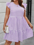 Elevate your summer wardrobe with our Chic Plus Size Gingham Flare Sleeve Dress. Designed with a flattering round neck and trendy flare sleeves, this dress is perfect for any occasion. Made from soft and comfortable fabric, it will keep you looking and feeling stylish all season long.