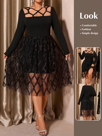 Elevate your wardrobe with this stunning plus-size dress that effortlessly blends sophistication with modern edge. Featuring strategic hollow-out mesh patchwork details and long sleeves, this piece celebrates your curves while keeping things fresh and fashion-forward. The elegant solid color palette makes it versatile enough for date night, brunch, or any occasion where you want to turn heads. Comfortable, flattering, and undeniably chic—because looking fabulous should feel just as good as it looks.