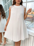 Embrace effortless elegance with this stunning white knee-length dress, designed to celebrate your curves with confidence. The delicate lace-trim sleeves add a touch of romantic flair, while the flattering silhouette works beautifully for beach strolls, garden parties, or casual spring gatherings. Crafted in a breathable fabric perfect for warm weather, this versatile piece transitions seamlessly from day to night. Whether you're soaking up sunshine or enjoying a breezy evening out, this chic dress is your 