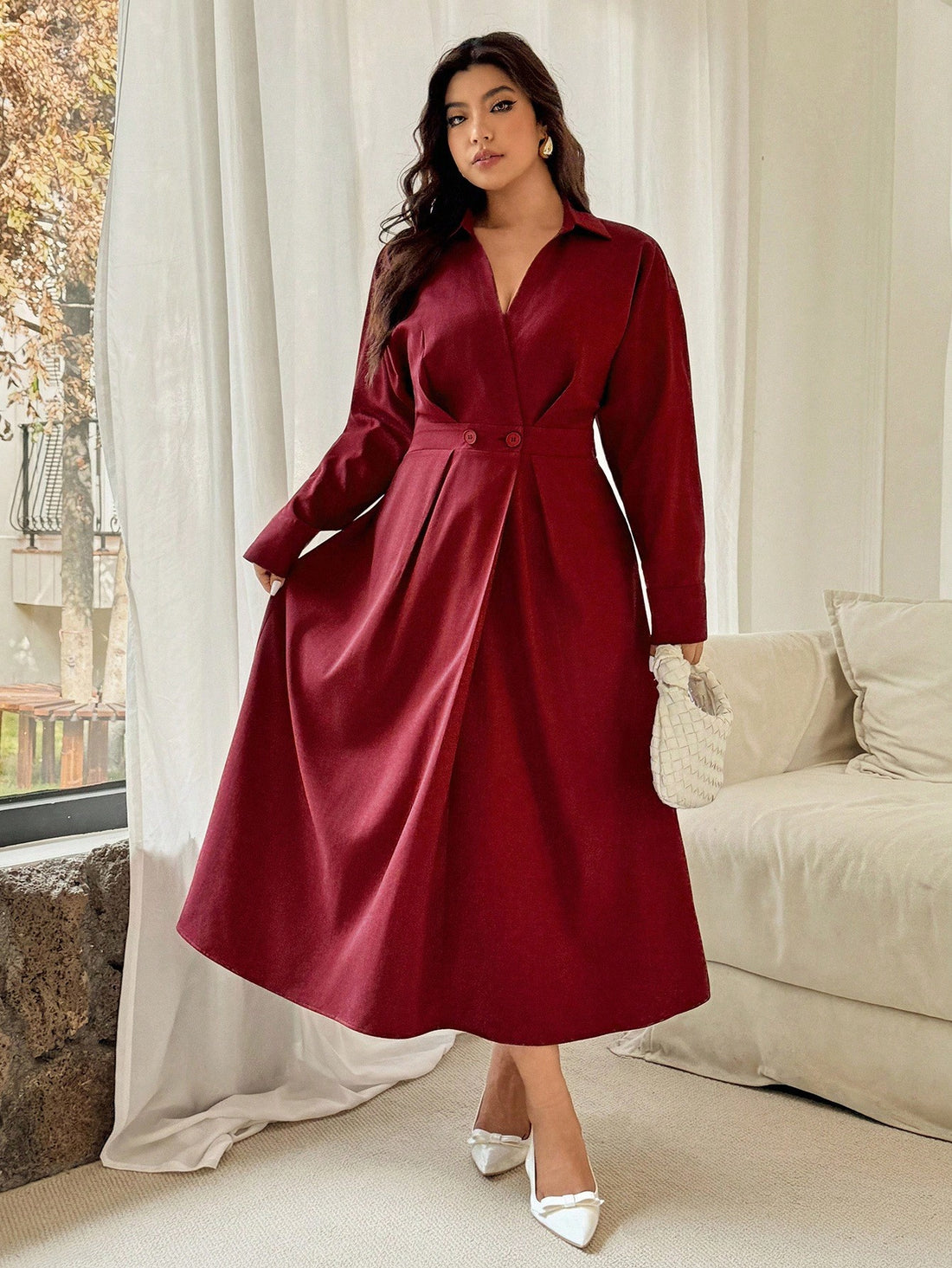 Step out in style with this Chic Plus Size Maxi Dress, designed to flatter with its crossover collar and cinched waist. Whether you're headed to the office or jet-setting on vacation, this versatile dress keeps you looking fabulous all year round. Its flowing silhouette embraces your curves while offering comfort and flair for any season. Effortless elegance has never been this fun!