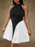 Make a statement in this stunning plus-size dress that effortlessly blends bold style with flattering silhouettes. The off-shoulder neckline adds a touch of elegance, while the black and white patchwork design keeps things visually exciting. An A-line cut skims your curves beautifully, and the playful ruffle waist detail brings movement and personality to every step. Perfect for date nights, parties, or any occasion where you want to feel confident and fabulous. Dress up with heels or keep it casual—this ve