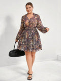 Step out in style with this Chic Plus Size Paisley Chiffon Dress, designed to flatter every curve. The lightweight chiffon fabric dances with every move, while flowy cuffs add a touch of whimsy. A belted waist cinches in for a flattering silhouette, making it perfect for day or night adventures. Embrace elegance with a playful twist!