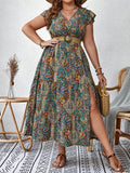 Get ready to turn heads in this Chic Plus Size Paisley Print Butterfly Sleeve Split Thigh Dress. The bold print and fun butterfly sleeves make this dress a unique and playful addition to your wardrobe. With a flattering split thigh design, you'll feel confident and stylish all day long.