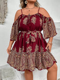 The Chic Plus Size Paisley Print Cold Shoulder Belted Dress is the perfect addition to your wardrobe. With its stylish paisley print and trendy cold shoulder design, this dress is versatile enough for any occasion. The included belt cinches your waist, creating a flattering silhouette. Make a statement and feel confident in this dress!