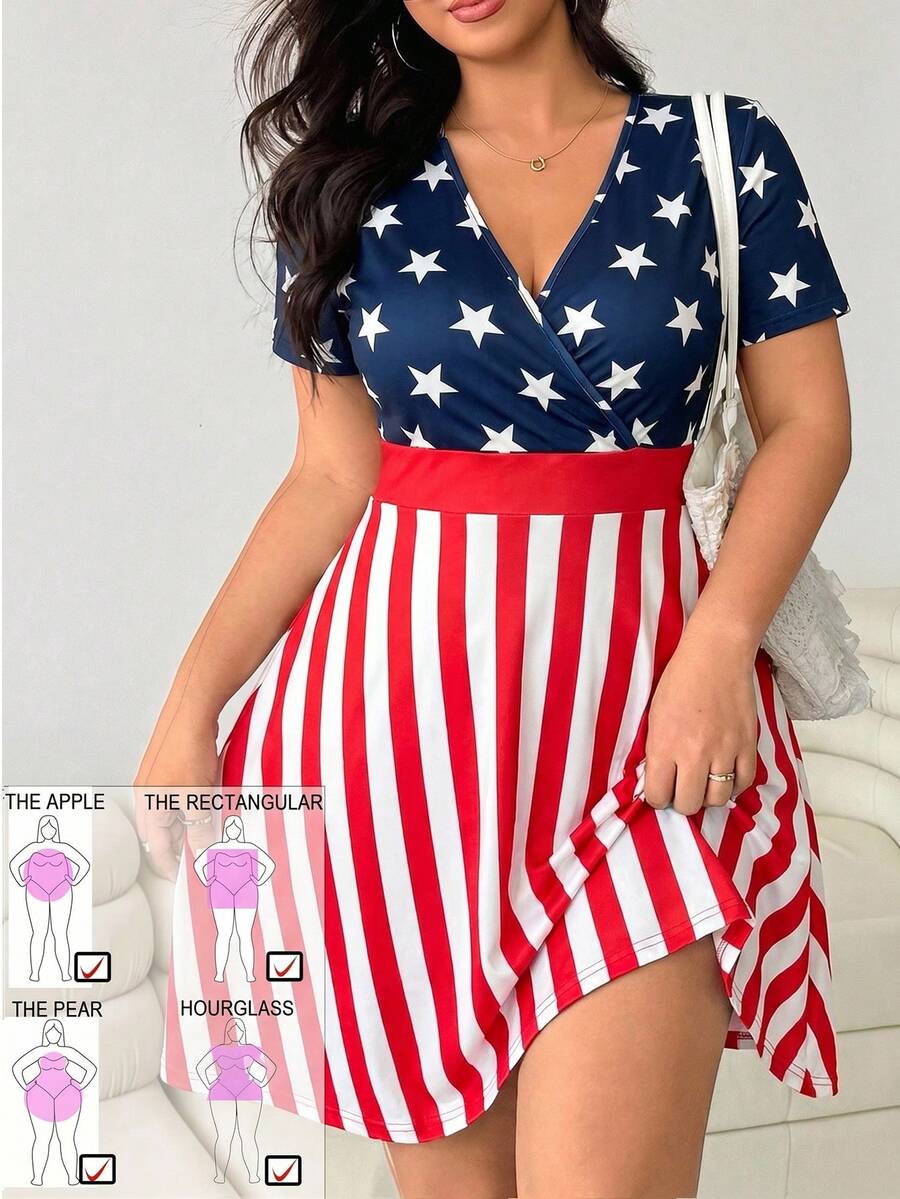 Plus size surplice V neck fit and flare summer dress variant image 1