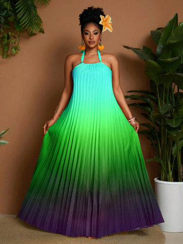 Flaunt your curves in this head-turning halter neck dress! The eye-catching ombre print transitions beautifully, creating a stunning visual effect that's perfect for warm-weather adventures. With its flattering plus-size fit and sexy halter design, you'll turn heads at every spring brunch or summer soirée. Who's ready to slay the season?