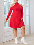 Embrace playful sophistication with this Chic Plus Size Solid Cold Shoulder Dress. Its sleek, solid color and flirty cold shoulder design bring effortless style to any occasion. Flattering your curves while keeping comfort front and center, this dress is perfect for a day out or a night on the town. Let your confidence shine with a fun twist on timeless elegance!